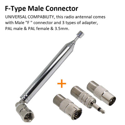 FM Radio Antenna Ancable Indoor FM Telescopic Antenna F Type Male Plug Connector with Adapter for Radio AV Stereo Receiv