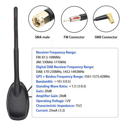 High Gain 20dB GPS Vehicle Antenna FM AM DAB Radio Amplifier Car Combination Antenna Suitable for Most Vehicles