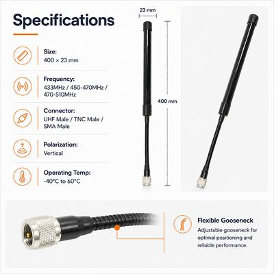 CS Tactical Antenna 433-510MHz High Gain Two Way Radio Antenna for UV-K5 UV-K58 UV-K6 and Other Handheld Two-way Radios