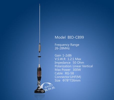 300W 28MHz Outdoor Rubber Whip Spring Base CB Antenna For Car